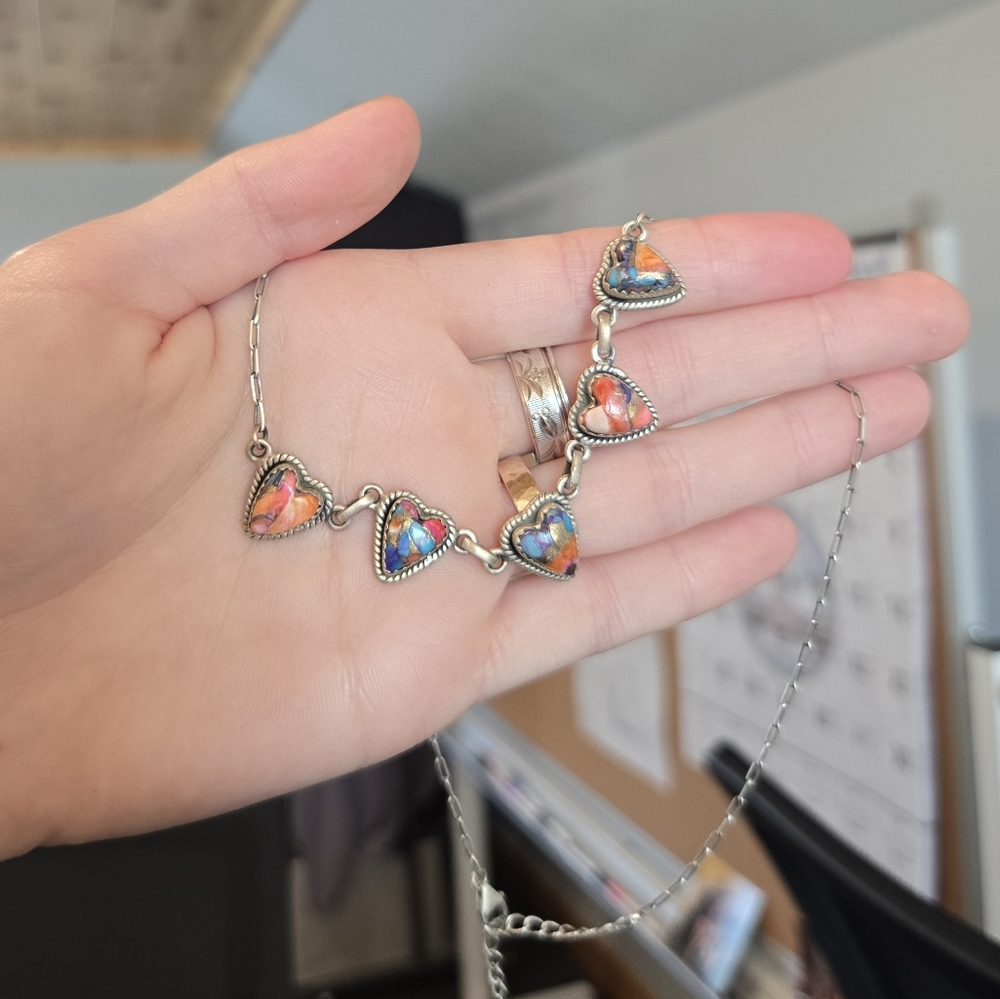 Thorny Oyster Turquoise Sterling Heart Necklace - Picture 3 of 4